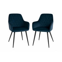 STOL MED ARMSTÖD SET 2 styck sammet  - svart/mörkblå, Modern, metall/textil (57/87/65cm) - MID.YOU