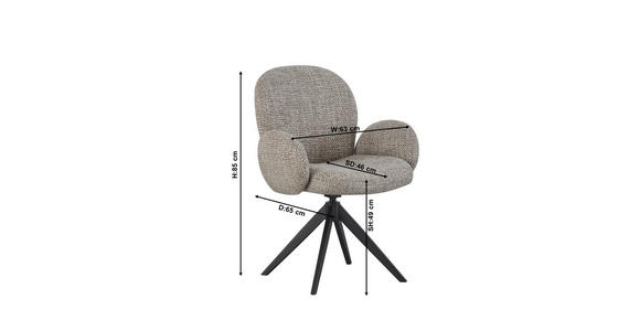 ARMLEHNSTUHL in Eisen Webstoff - Schwarz/Grau, Design, Textil/Metall (63/87/65cm) - Novel