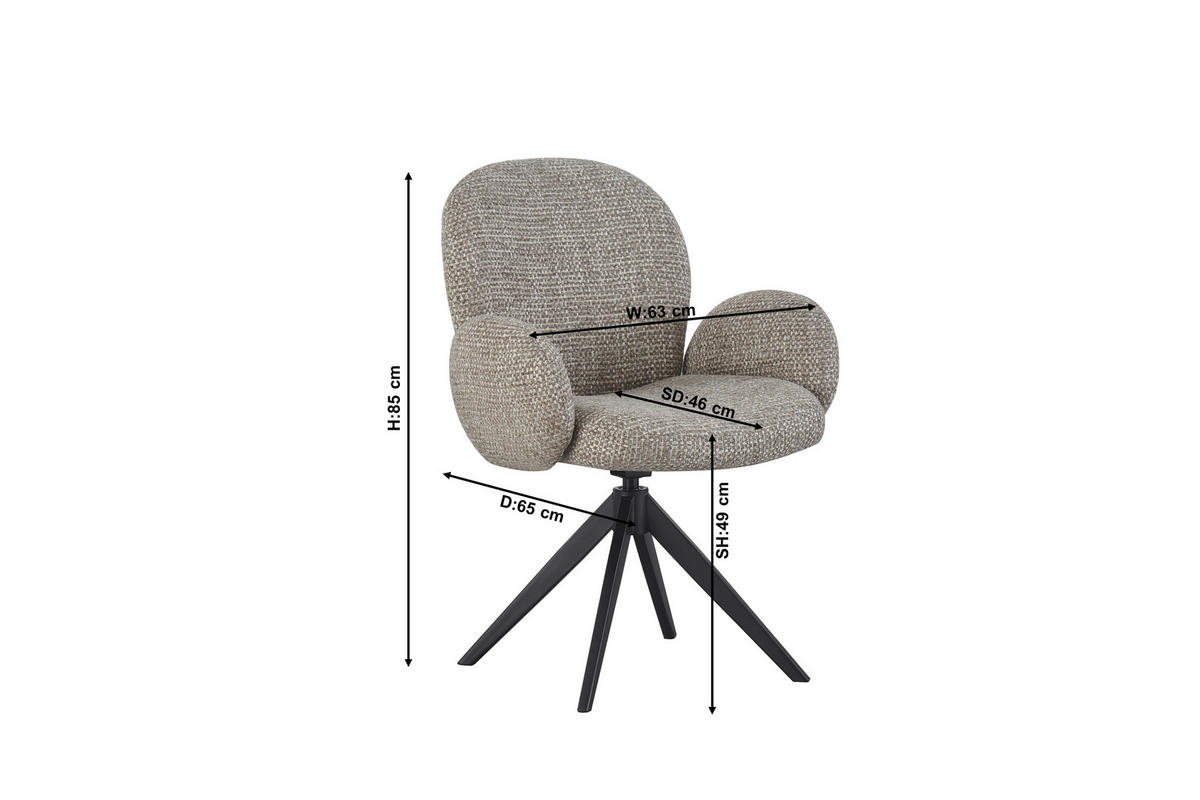 ARMLEHNSTUHL  in Eisen Webstoff  - Schwarz/Grau, Design, Textil/Metall (63/87/65cm) - Novel
