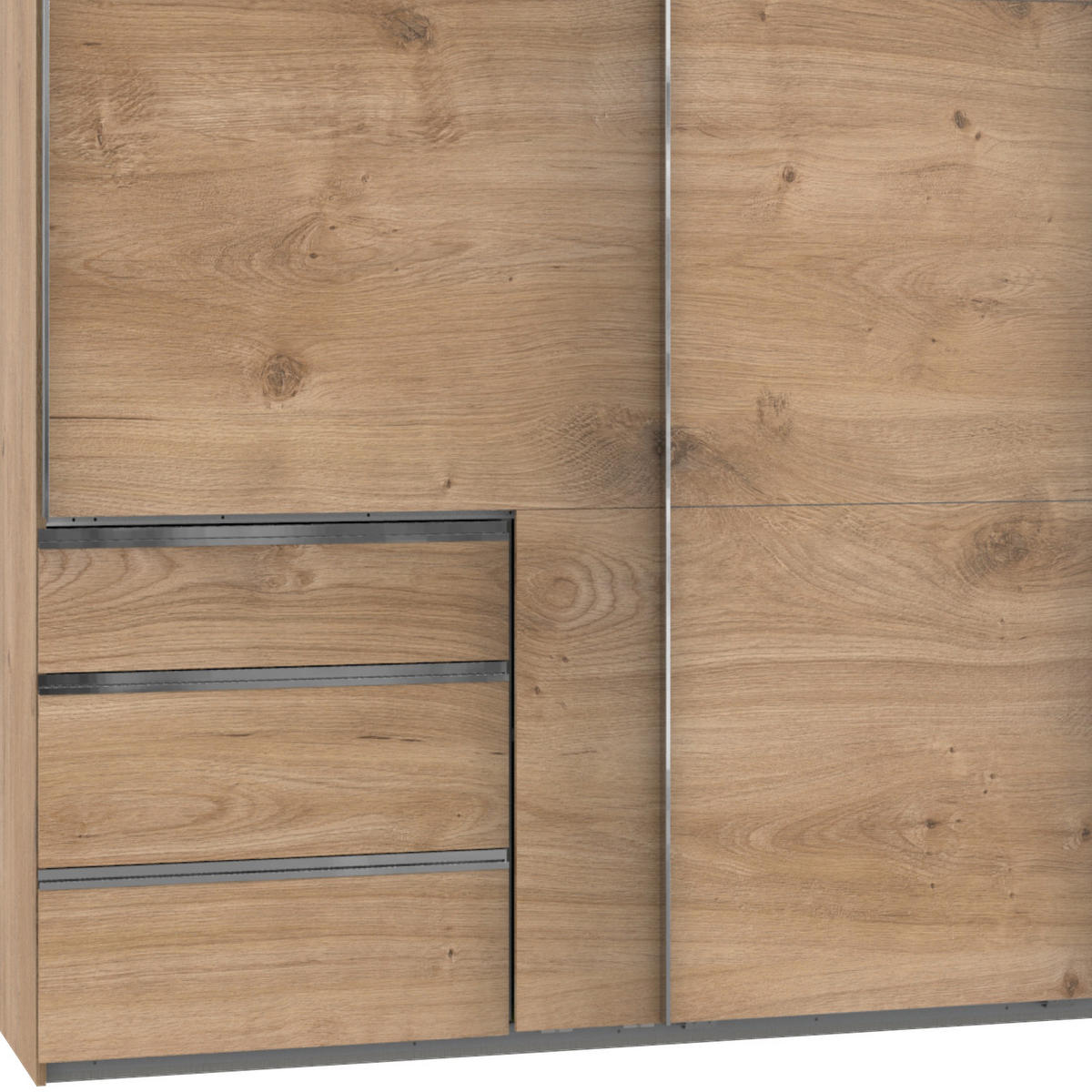 SCHWEBETÜRENSCHRANK 350,00/216,00/65,00 cm Eichefarben  - Chromfarben/Eichefarben, Basics, Holzwerkstoff/Metall (350,00/216,00/65,00cm) - MID.YOU