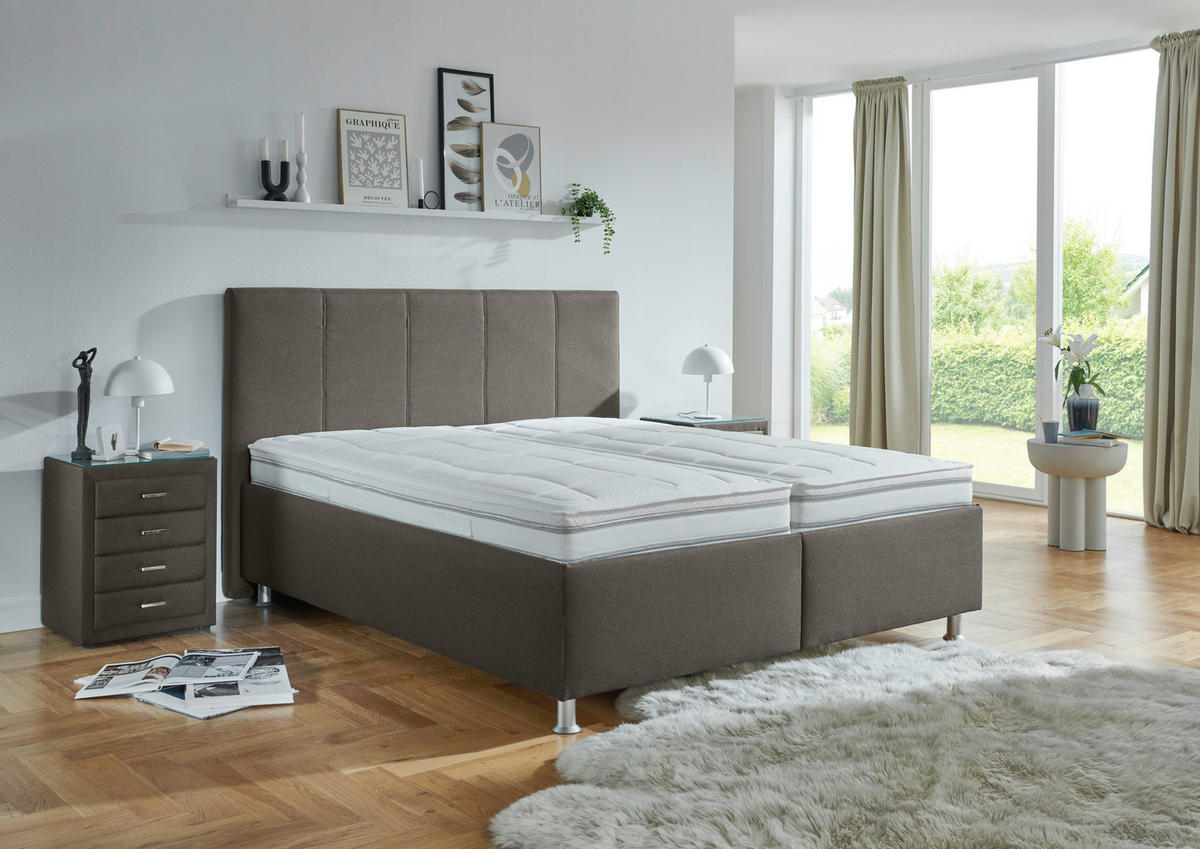 POLSTERBETT 160/200 cm,  in Hellbraun, Matratze, gepolstertes Kopfteil, Lattenrost, Bettkasten, H2 + H3 = mittel + fest  - Hellbraun/Alufarben, KONVENTIONELL, Holz/Holzwerkstoff (160/200cm) - Beldomo - Sleep