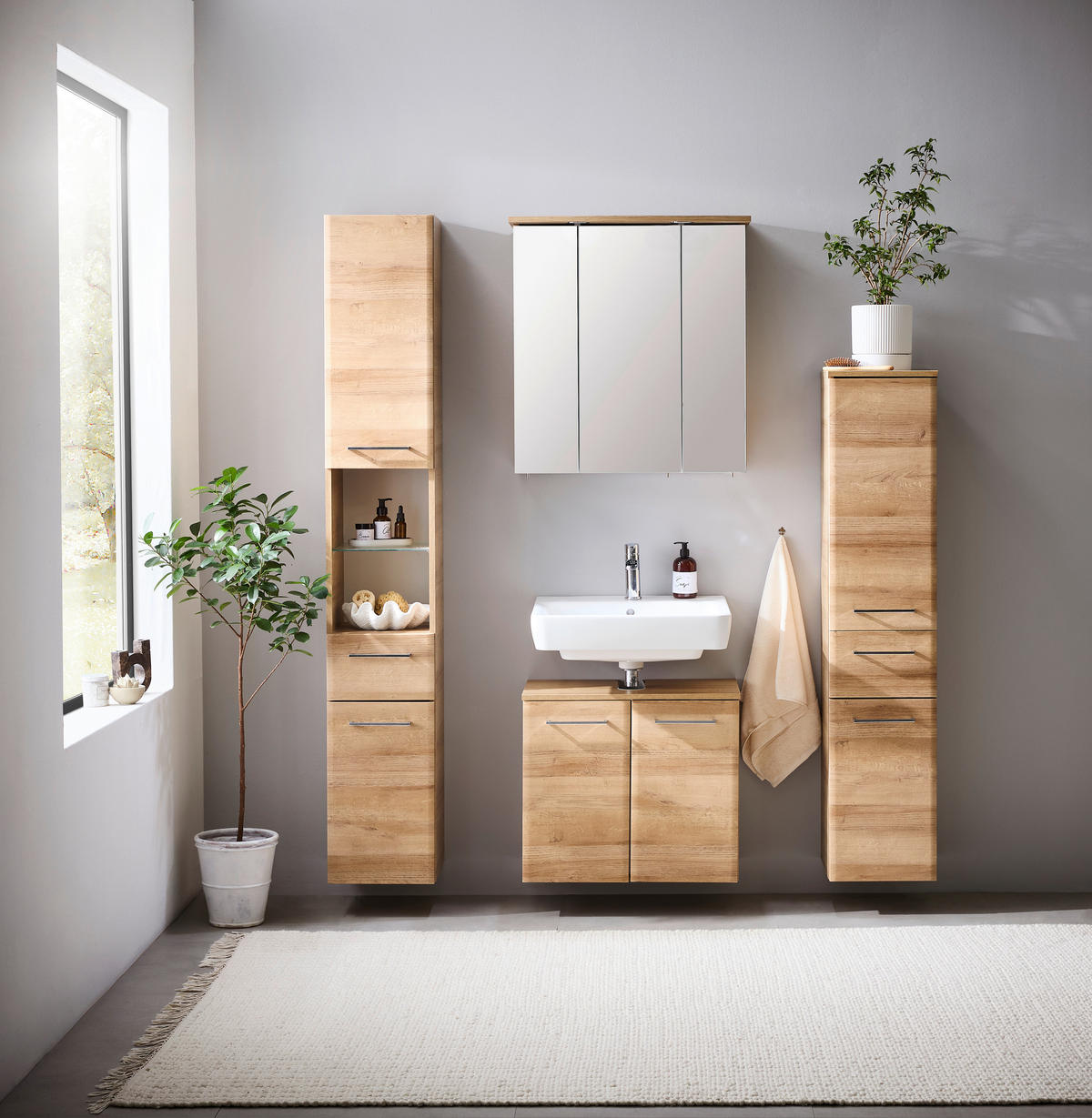 WASCHBECKENUNTERSCHRANK 60/53/33 cm  - Chromfarben/Eichefarben, Konventionell, Holzwerkstoff/Metall (60/53/33cm) - Xora