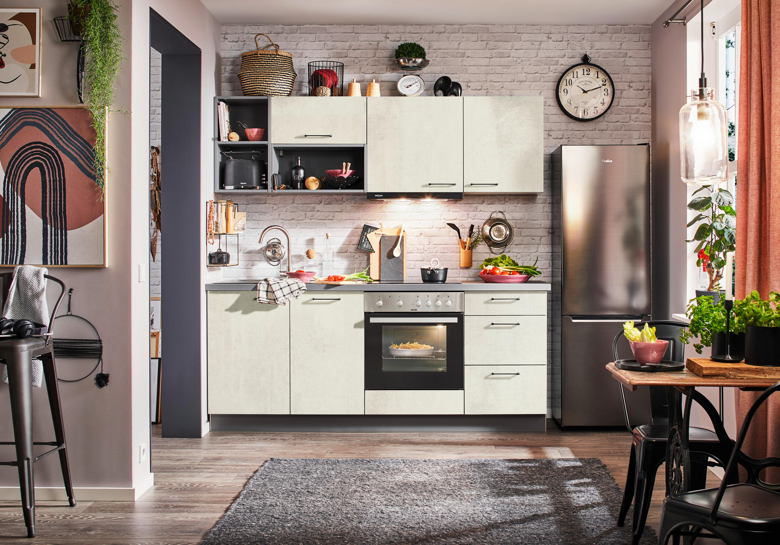 KÜCHENLEERBLOCK 205 cm   in Weiß, Anthrazit  - Anthrazit/Schwarz, KONVENTIONELL, Holzwerkstoff/Metall (205cm) - Express