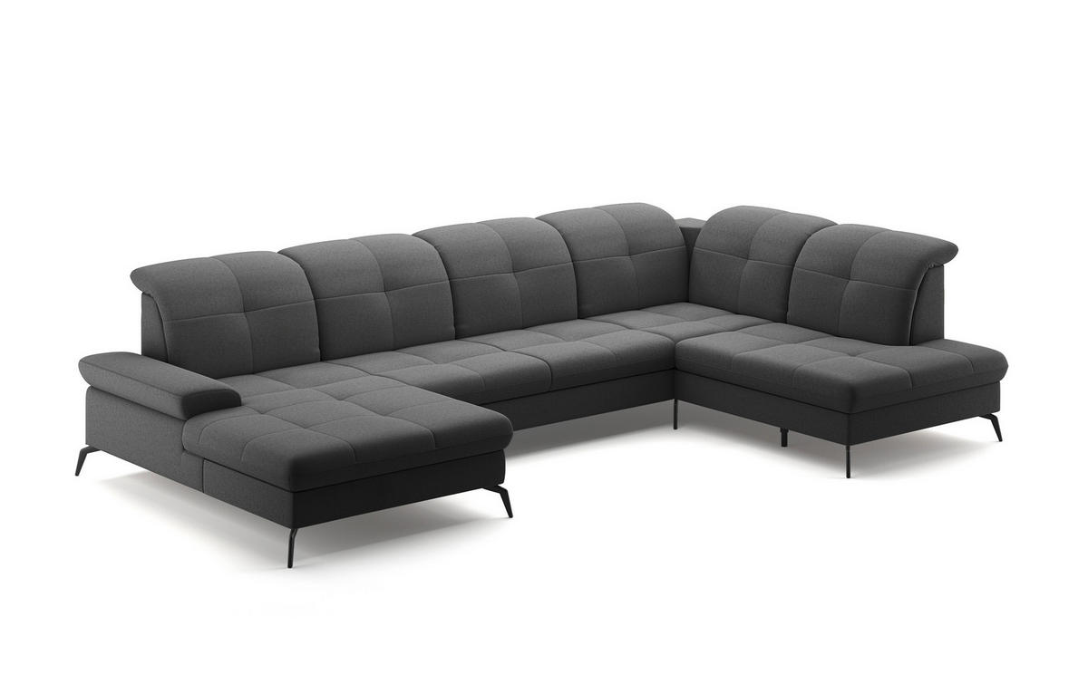 WOHNLANDSCHAFT in Flachgewebe Dunkelgrau  - Dunkelgrau/Schwarz, Konventionell, Textil/Metall (185/357/231cm) - Sit & More