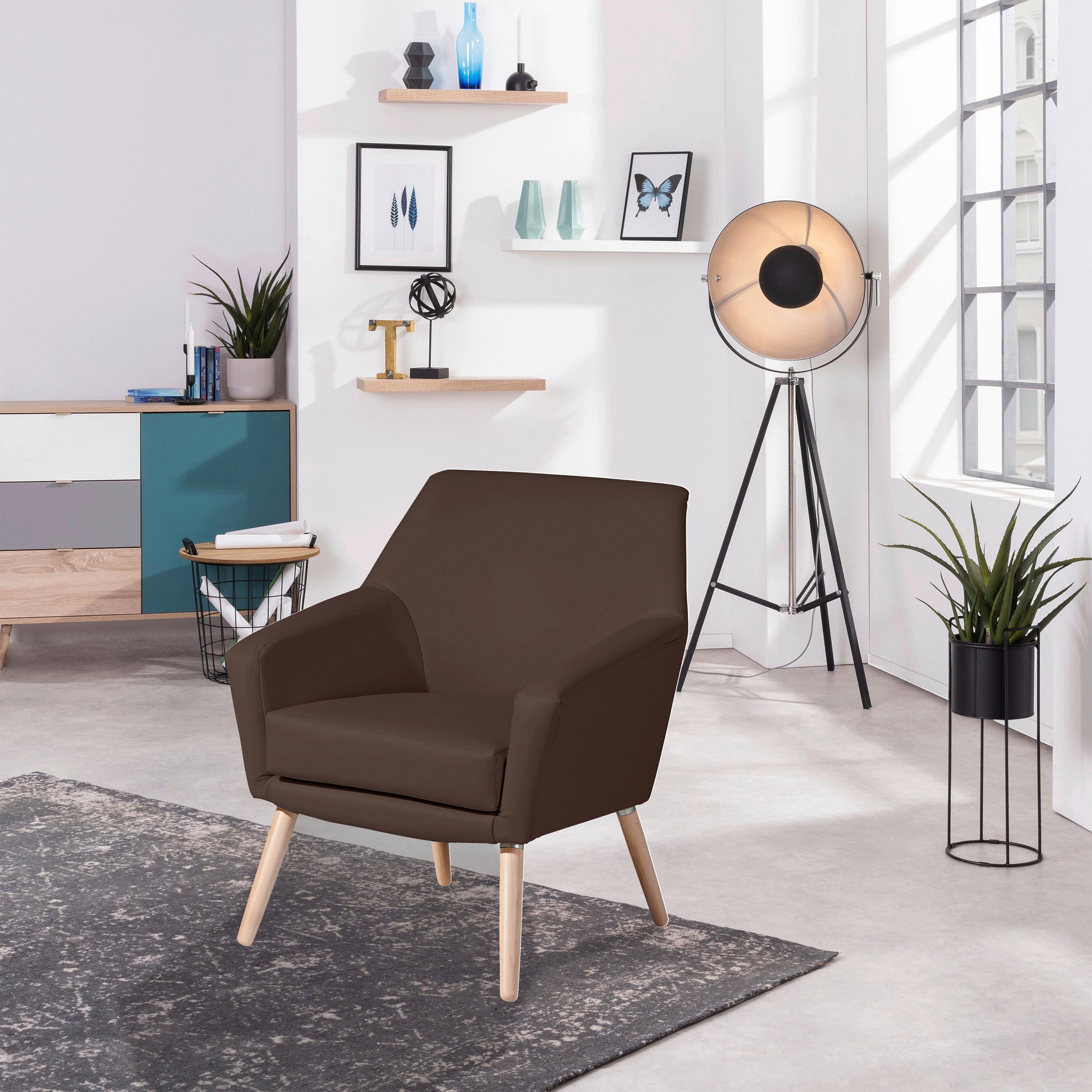 SESSEL in Lederlook Braun  - Buchefarben/Braun, Design, Holz/Textil (67/81/71cm) - Max Winzer