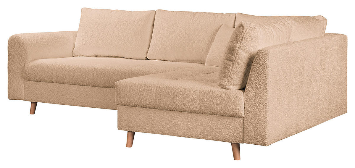 ECKSOFA inkl. Hocker Ariella Beige Bouclé  - Beige/Naturfarben, Design, Holz/Textil (231/161cm) - Livetastic