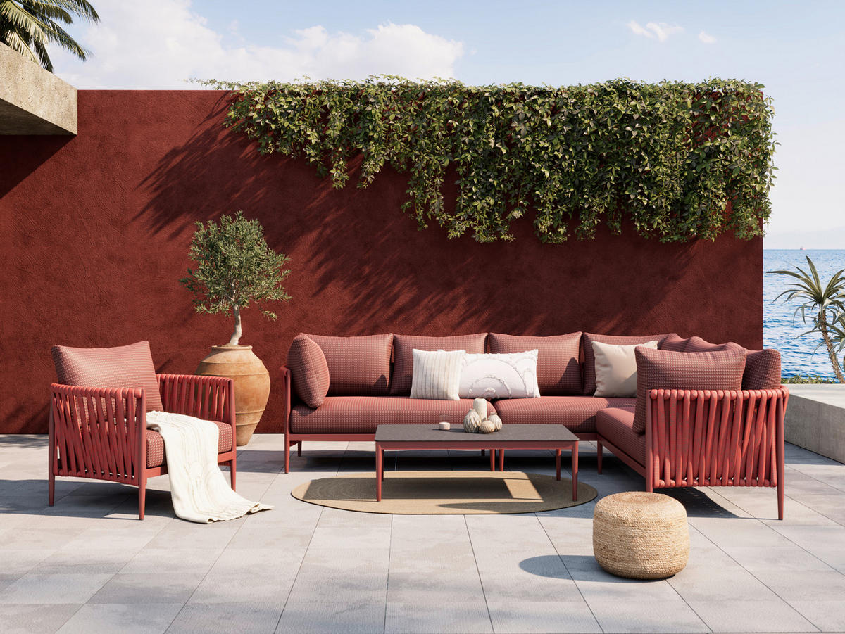 LOUNGEGARNITUR 296/229 cm Aluminium  - Rot/Dunkelrot, Design, Textil/Metall (296/229cm) - Amatio