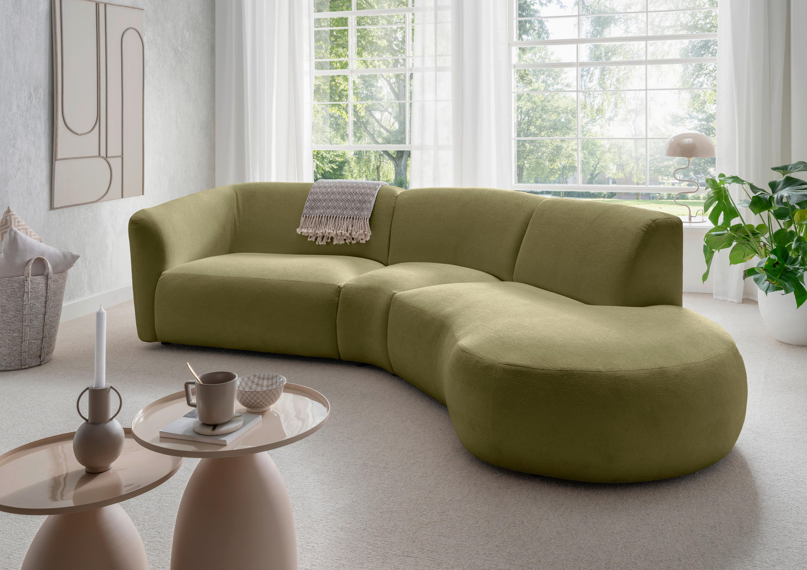 ECKSOFA in Mikrofaser Grün - Schwarz/Grün, Modern, Kunststoff/Textil (276/182cm) - Livetastic