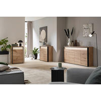 COMODĂ CU UȘI 130/88/38 cm  - stejar Artisan/negru, Konventionell, material pe bază de lemn (130/88/38cm) - Voleo