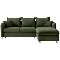 ECKSCHLAFSOFA in Cord Dunkelgrün  - Chromfarben/Dunkelgrün, Modern, Textil/Metall (254/160cm) - Livetastic