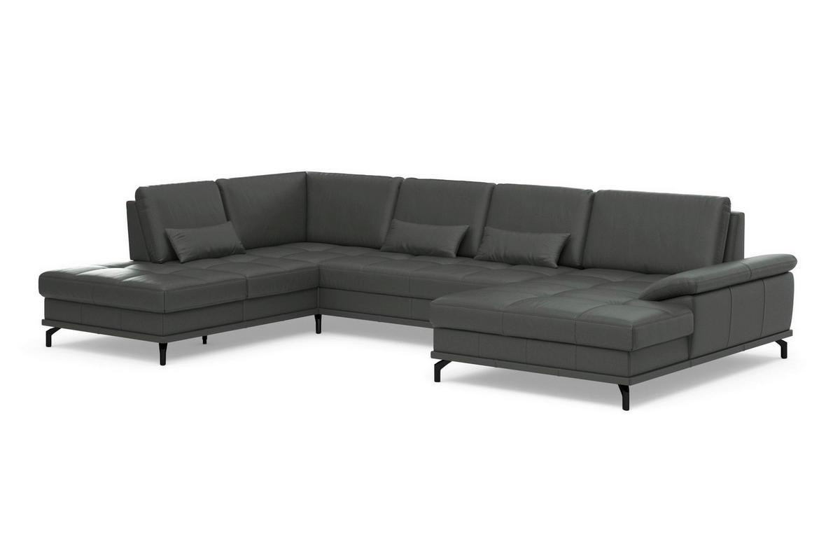 SEDACÍ SOUPRAVA, kůže, antracitová - černá/antracitová, Basics, kov/textil (223/363/176cm) - Sit & More