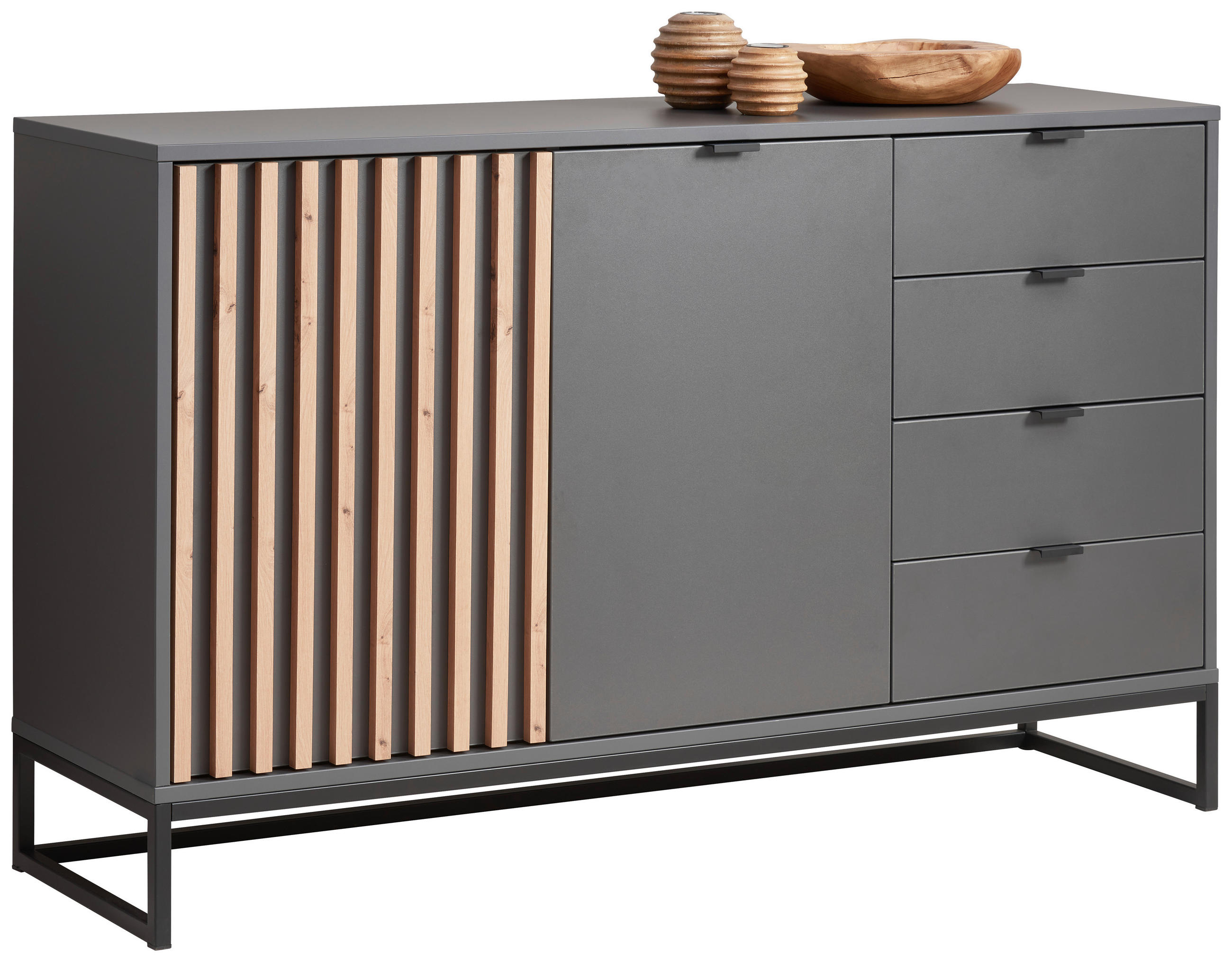 SIDEBOARD in 141,4/85,4/40 cm - Schwarz/Graphitfarben, MODERN, Holzwerkstoff/Metall (141,4/85,4/40cm) - Voleo
