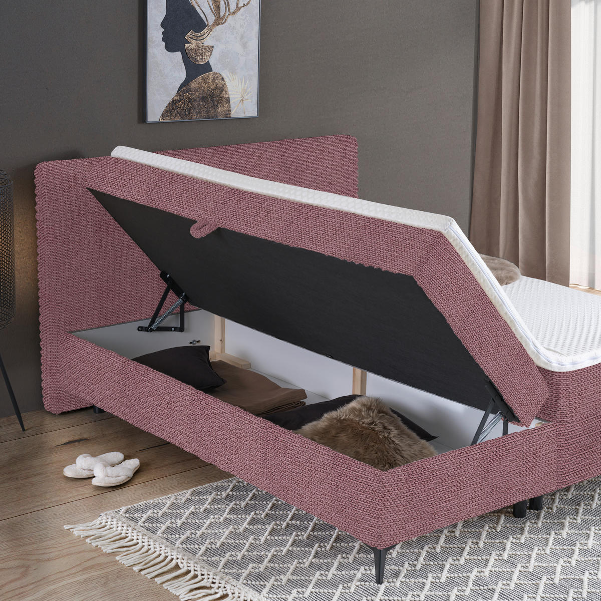 BOXBETT 160/200 cm  in Beere  - Beere/Schwarz, Design, Holz/Holzwerkstoff (160/200cm) - Xora
