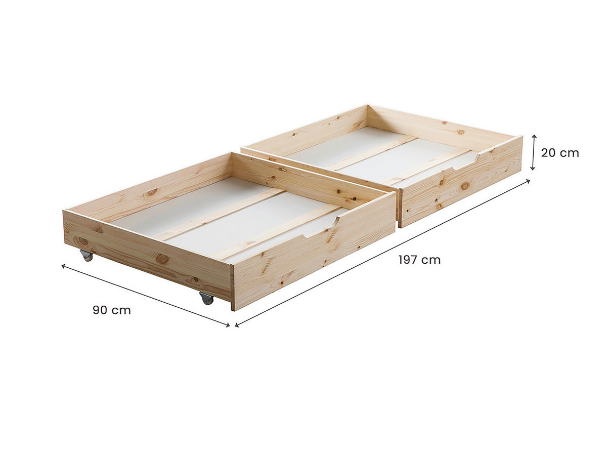 HAUSBETT Absturzsicherung, Vorhang, Lattenrost, Bettschublade 120/200 cm  in Naturfarben, Altrosa  - Altrosa/Naturfarben, MODERN, Holz/Textil (120/200cm) - MID.YOU