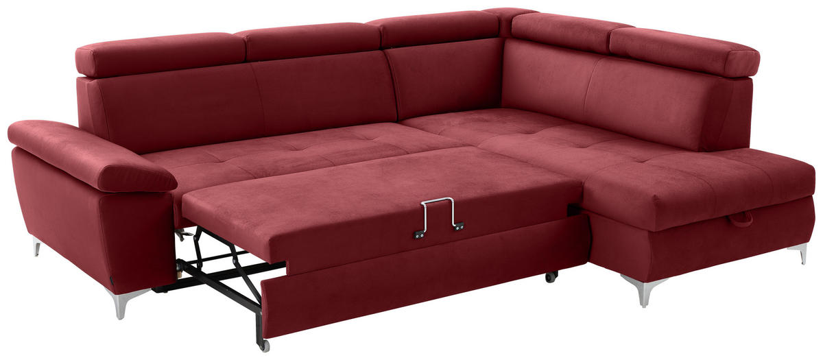 ECKSOFA in Samt Bordeaux  - Chromfarben/Bordeaux, Konventionell, Textil/Metall (271/206cm) - Carryhome