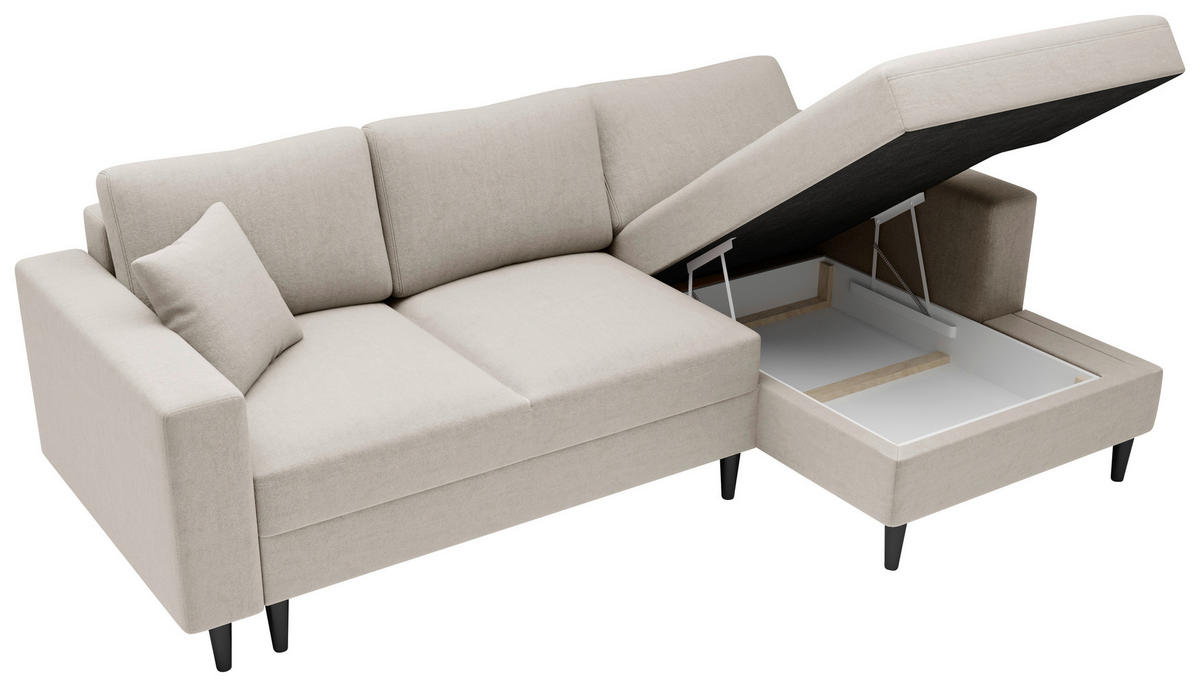 ECKSOFA in Struktur Beige  - Beige/Schwarz, Modern, Holz/Kunststoff (230/145cm) - MID.YOU