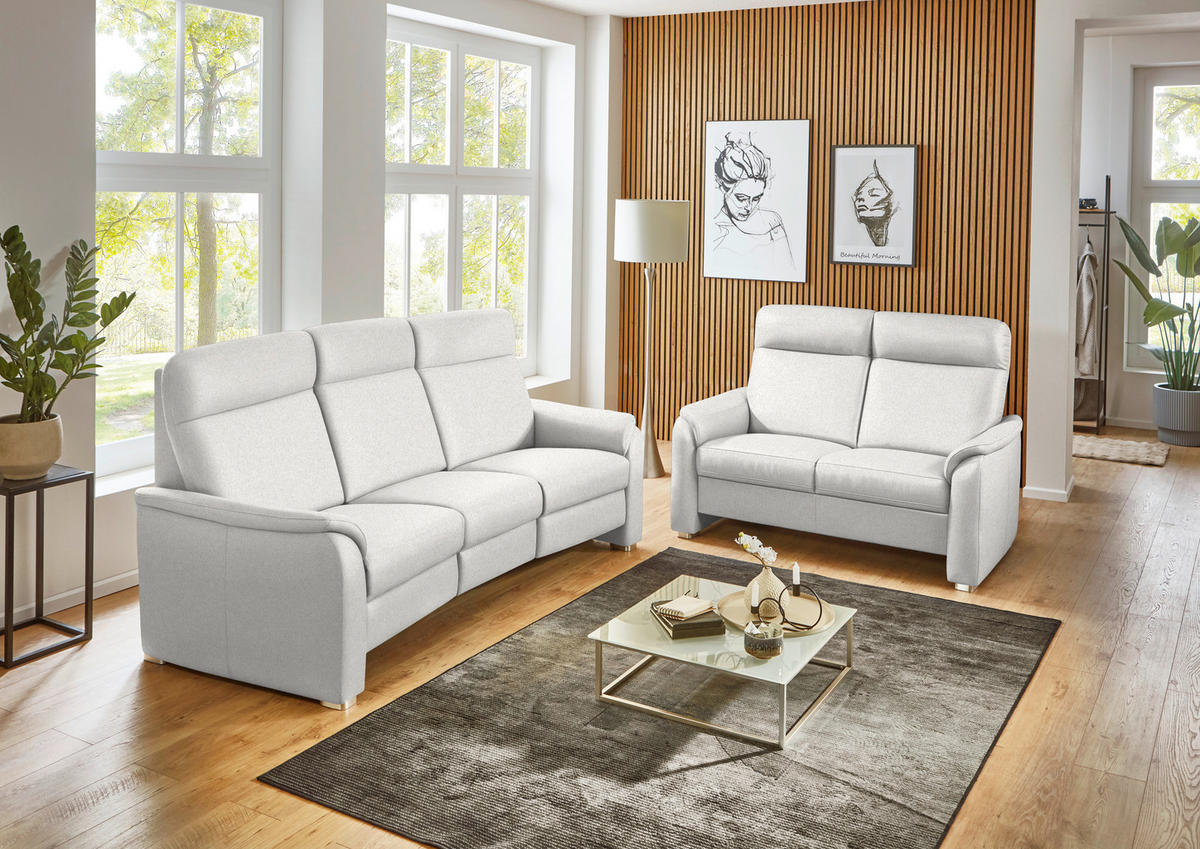 SITZGARNITUR  in Flachgewebe Alabasterfarben  - Alabasterfarben/Alufarben, KONVENTIONELL, Textil/Metall (218/156/107/103/95cm) - Beldomo Comfort