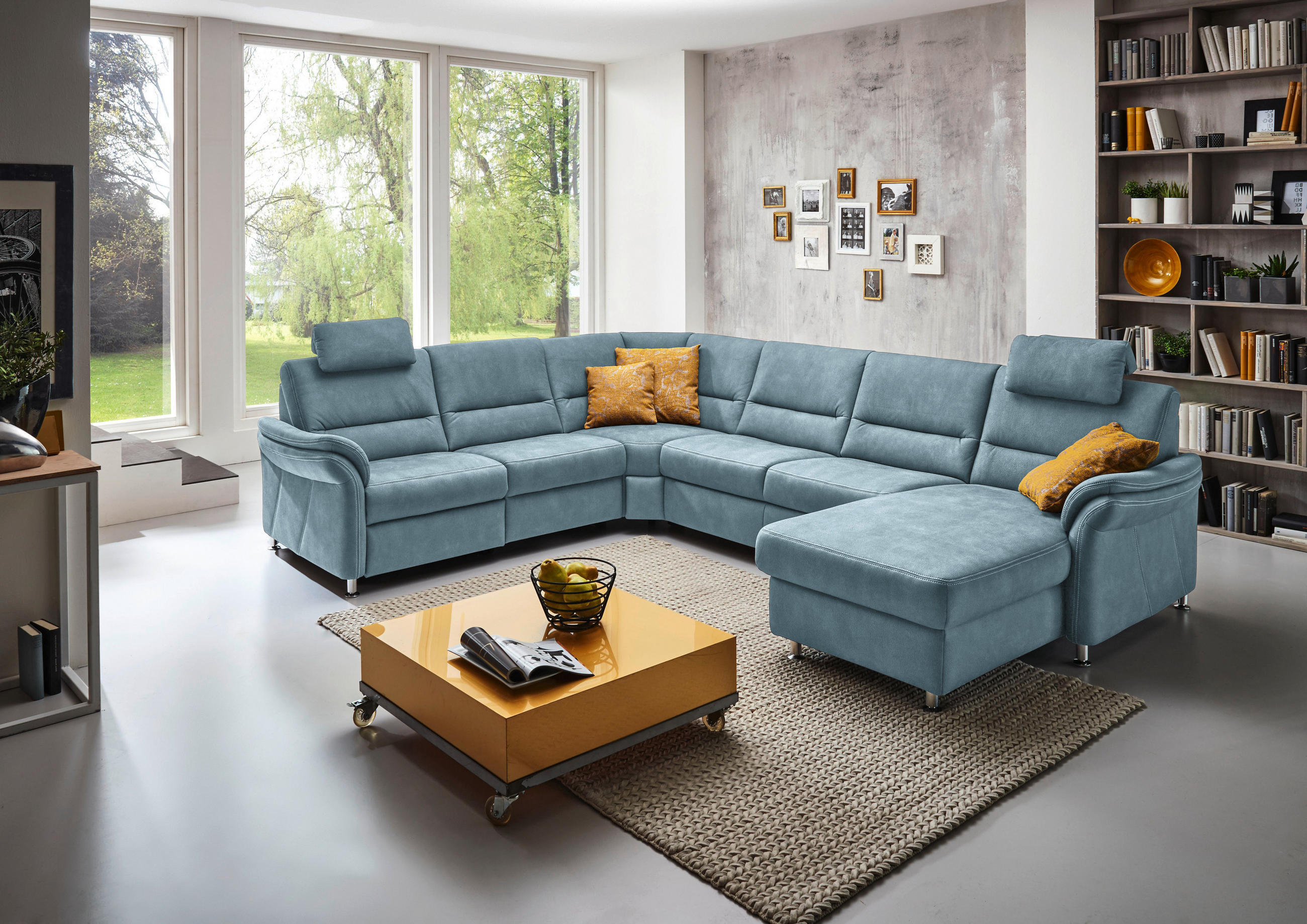 SOFFA i mikrofiber ljusblå  - ljusblå/aluminiumfärg, Klassisk, metall/textil (262/335/173cm) - Beldomo System
