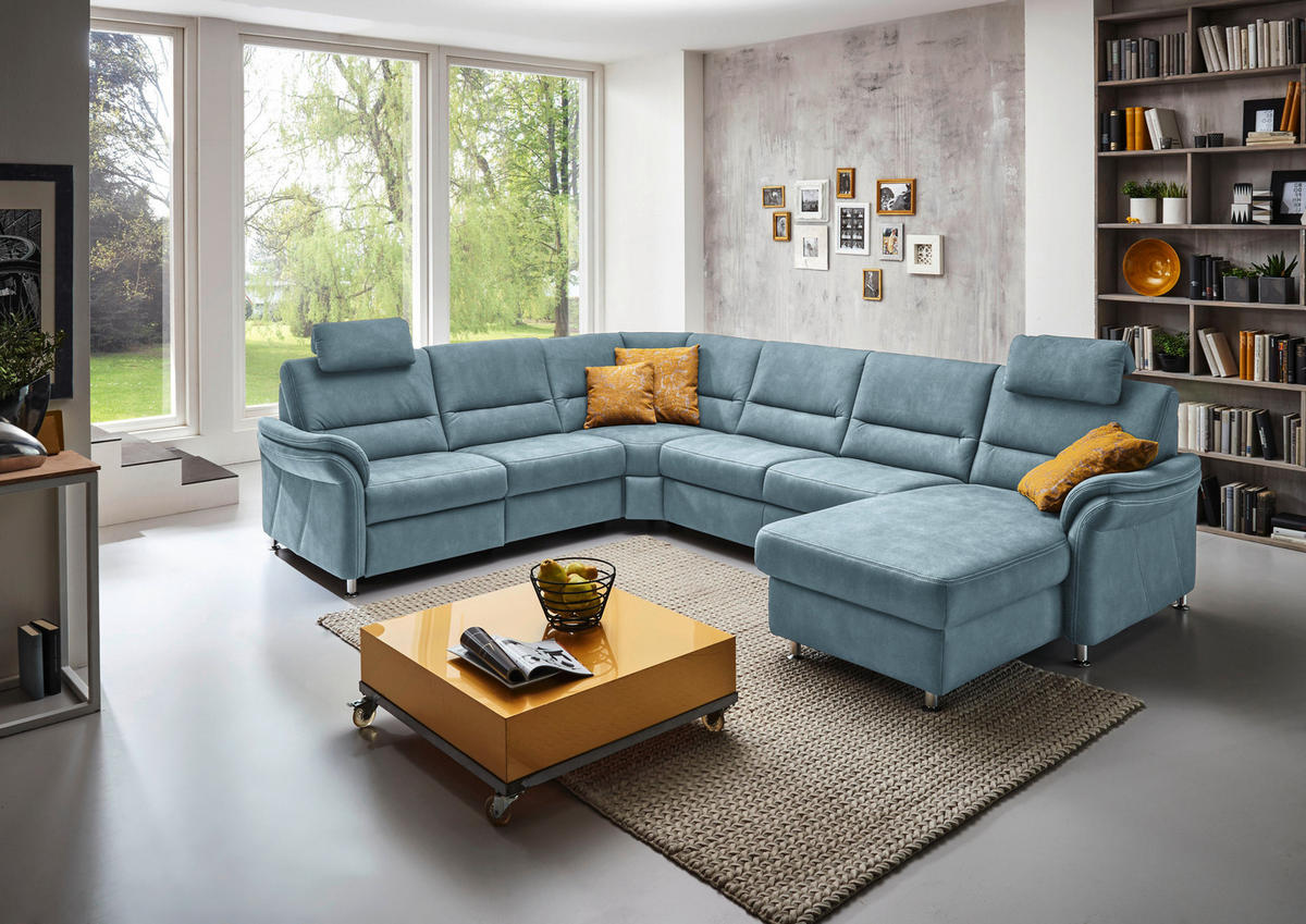 SOFFA i mikrofiber ljusblå  - ljusblå/aluminiumfärg, Klassisk, metall/textil (262/335/173cm) - Beldomo System