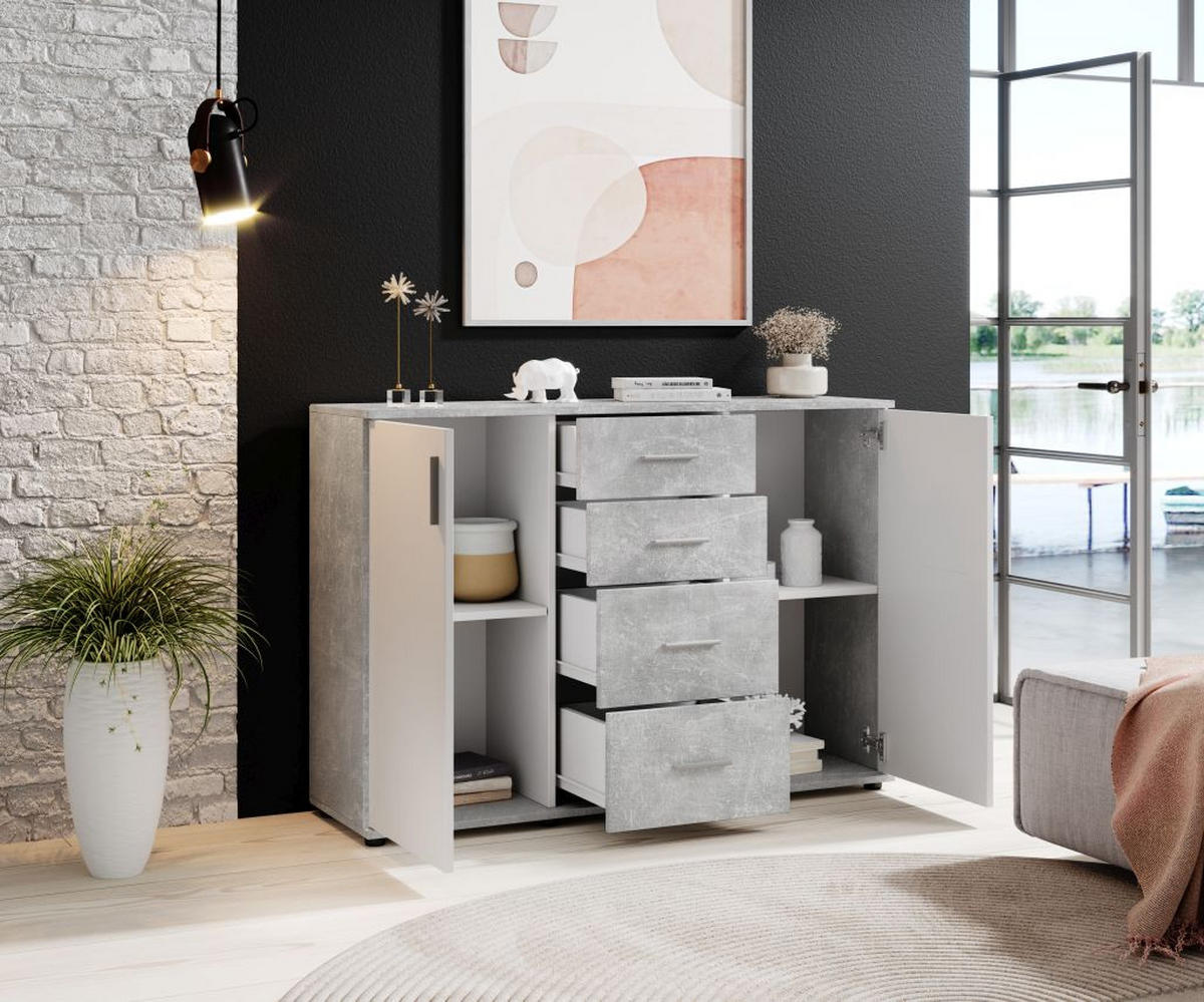 KOMODA     siva, bijela  - bijela/srebrne boje, Design, drvni materijal/plastika (120/82/35cm) - Xora