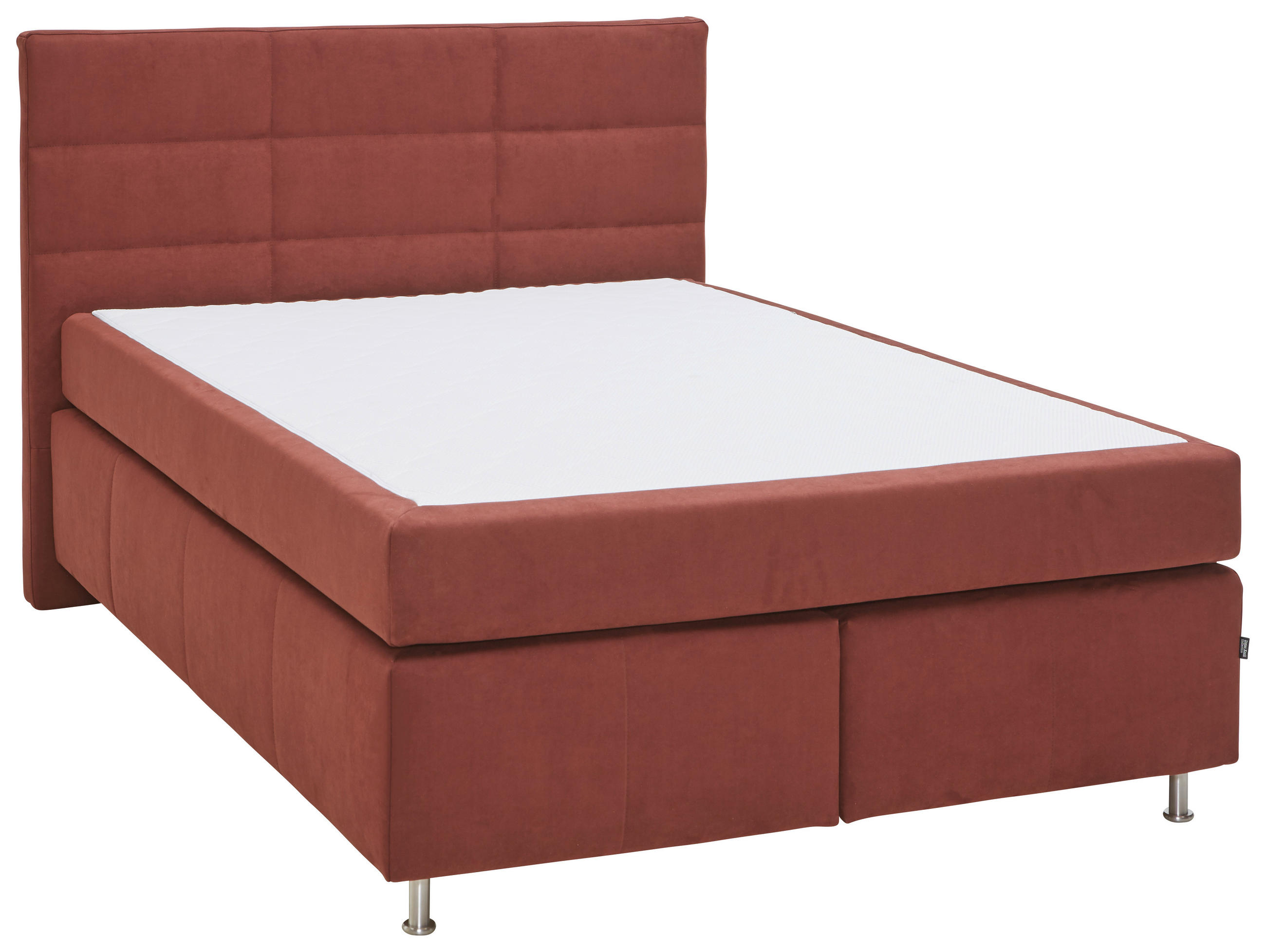 BOXSPRINGBETT 140/200 cm  in Rotbraun  - Rotbraun/Alufarben, Konventionell, Textil/Metall (140/200cm) - Dieter Knoll