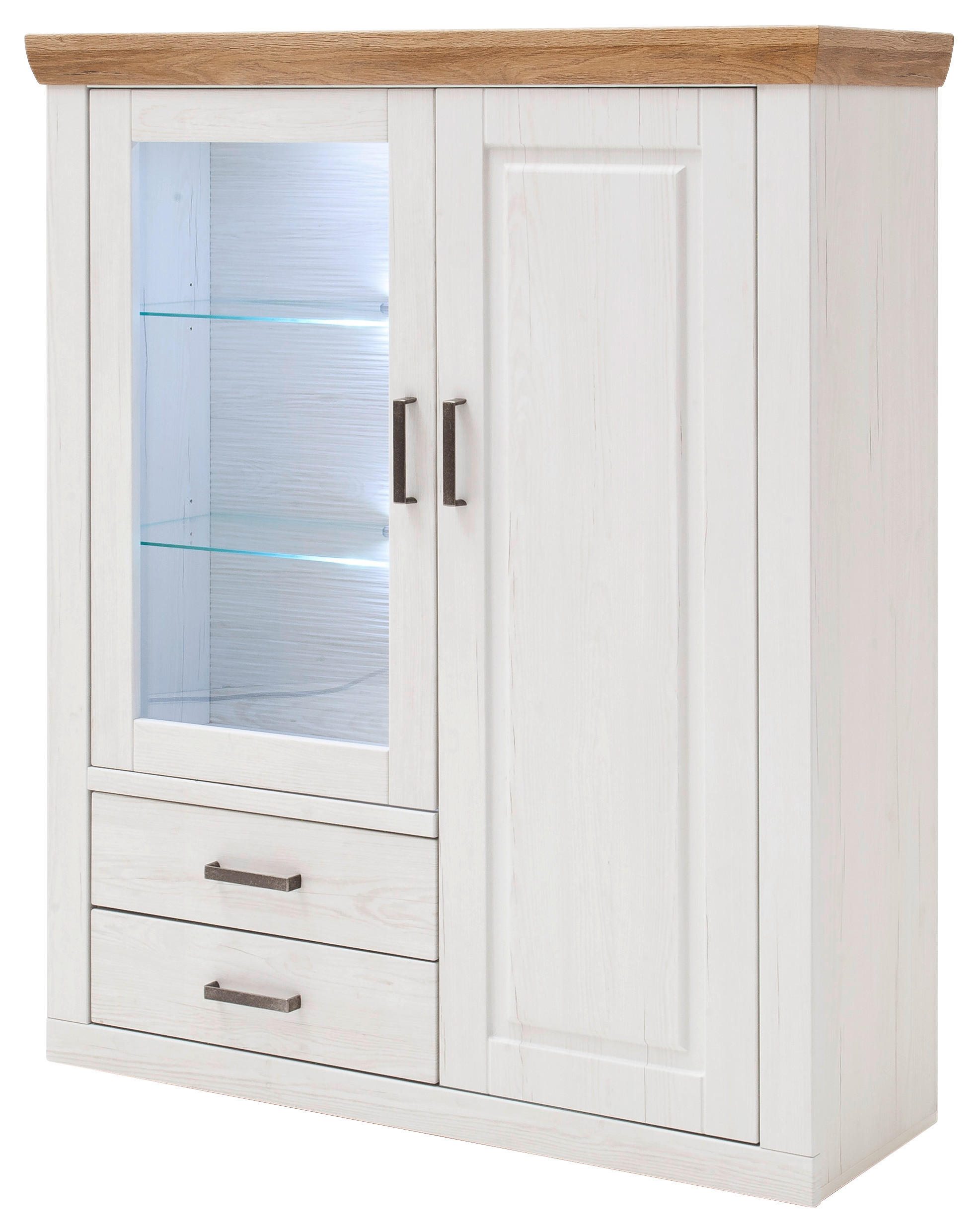 HIGHBOARD  118/142/40 cm 2 Schublade(n)  - Eichefarben/Schwarz, LIFESTYLE, Glas/Holzwerkstoff (118/142/40cm) - Landscape