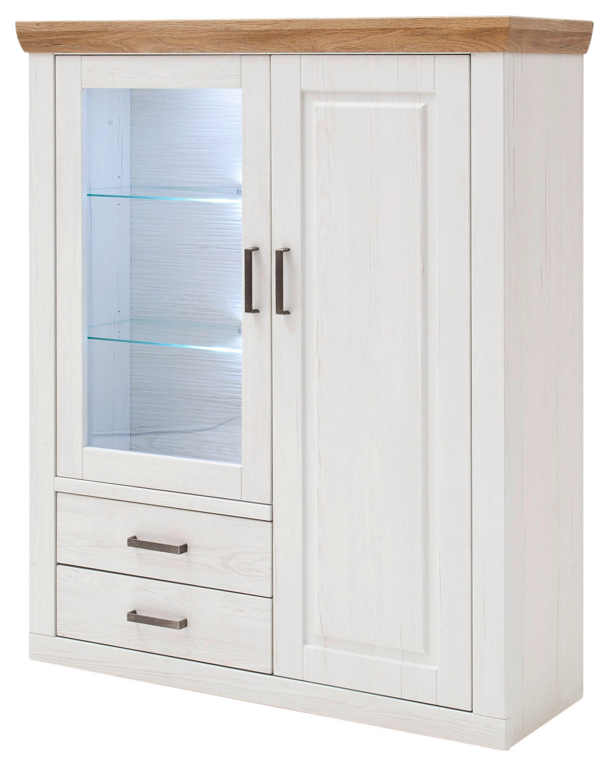 HIGHBOARD  118/142/40 cm 2 Schublade(n)  - Eichefarben/Schwarz, LIFESTYLE, Glas/Holzwerkstoff (118/142/40cm) - Landscape