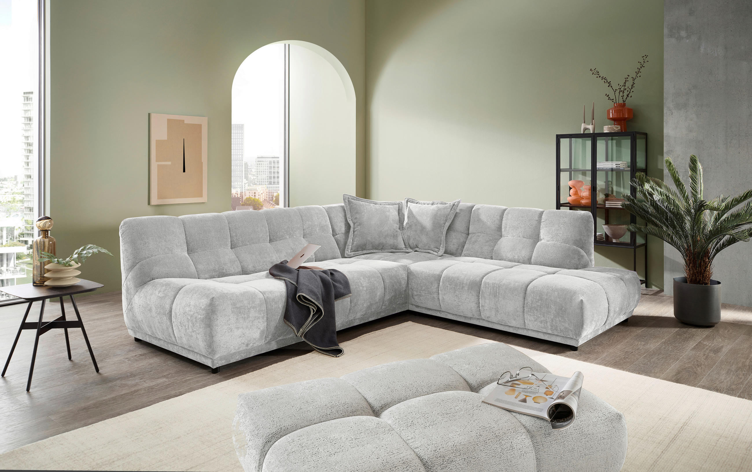 ECKSOFA Chenille Silberfarben  - Silberfarben/Schwarz, Modern, Kunststoff/Textil (284/250cm) - Livetastic