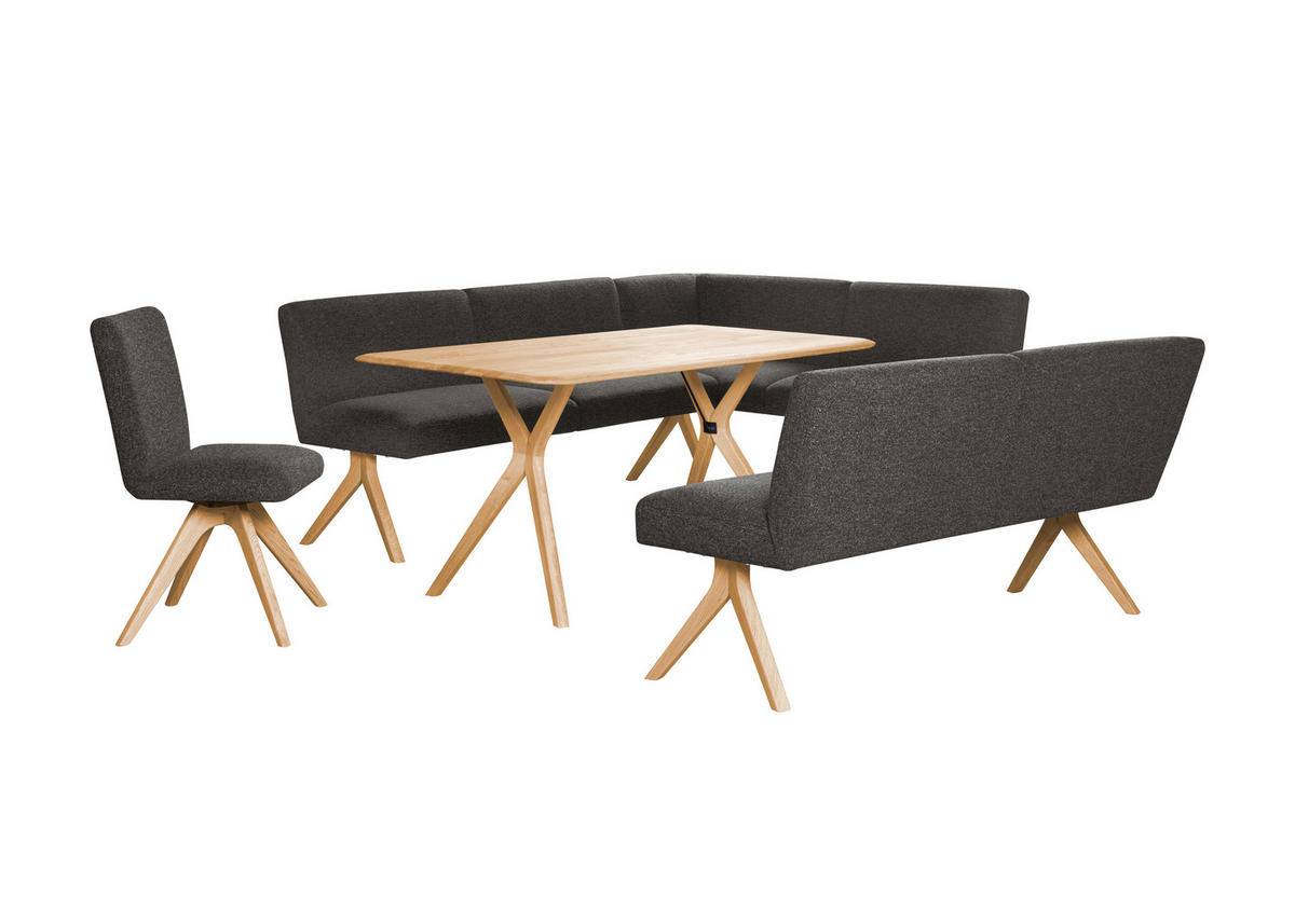 ECKBANK 238/172 cm Webstoff Dunkelgrau Eiche vollmassiv   - Eichefarben/Dunkelgrau, KONVENTIONELL, Holz/Textil (238/172cm) - Linea Natura
