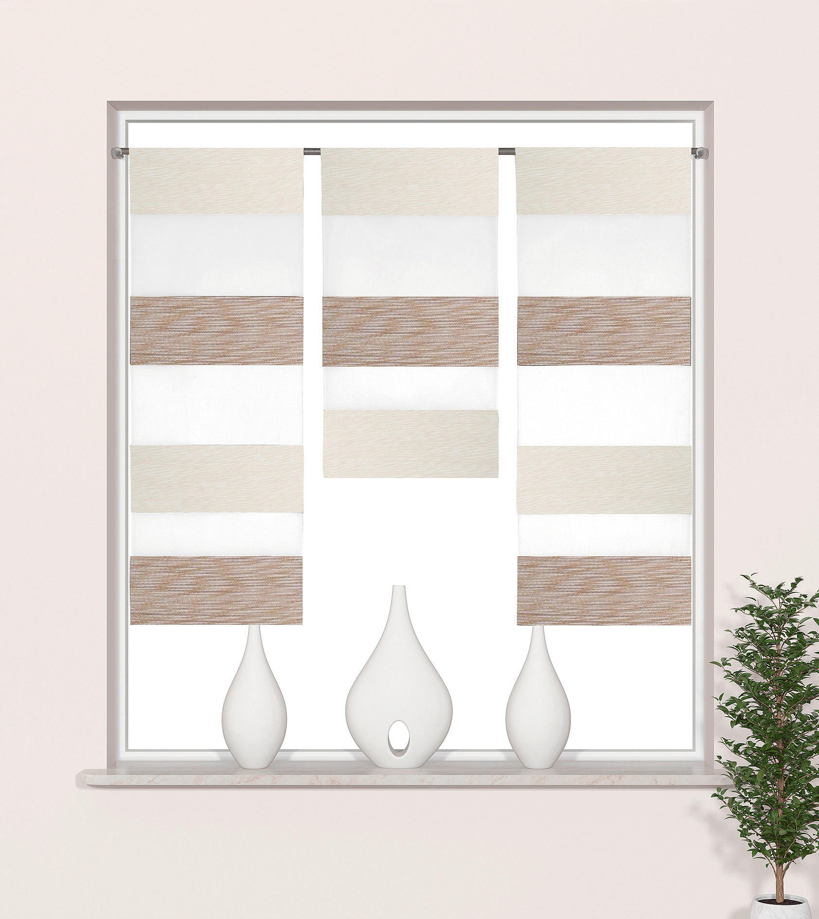 KURZGARDINE 3ER SET   90/80 cm   - Taupe/Beige, Basics, Textil (90/80cm)