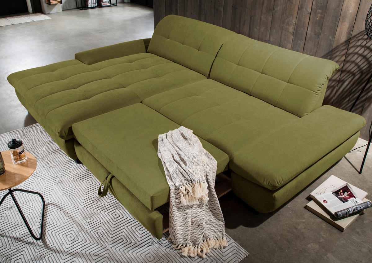 ECKSOFA in Mikrofaser Grün  198/290 cm  - Schwarz/Grün, Design, Textil/Metall (198/290cm) - Xora