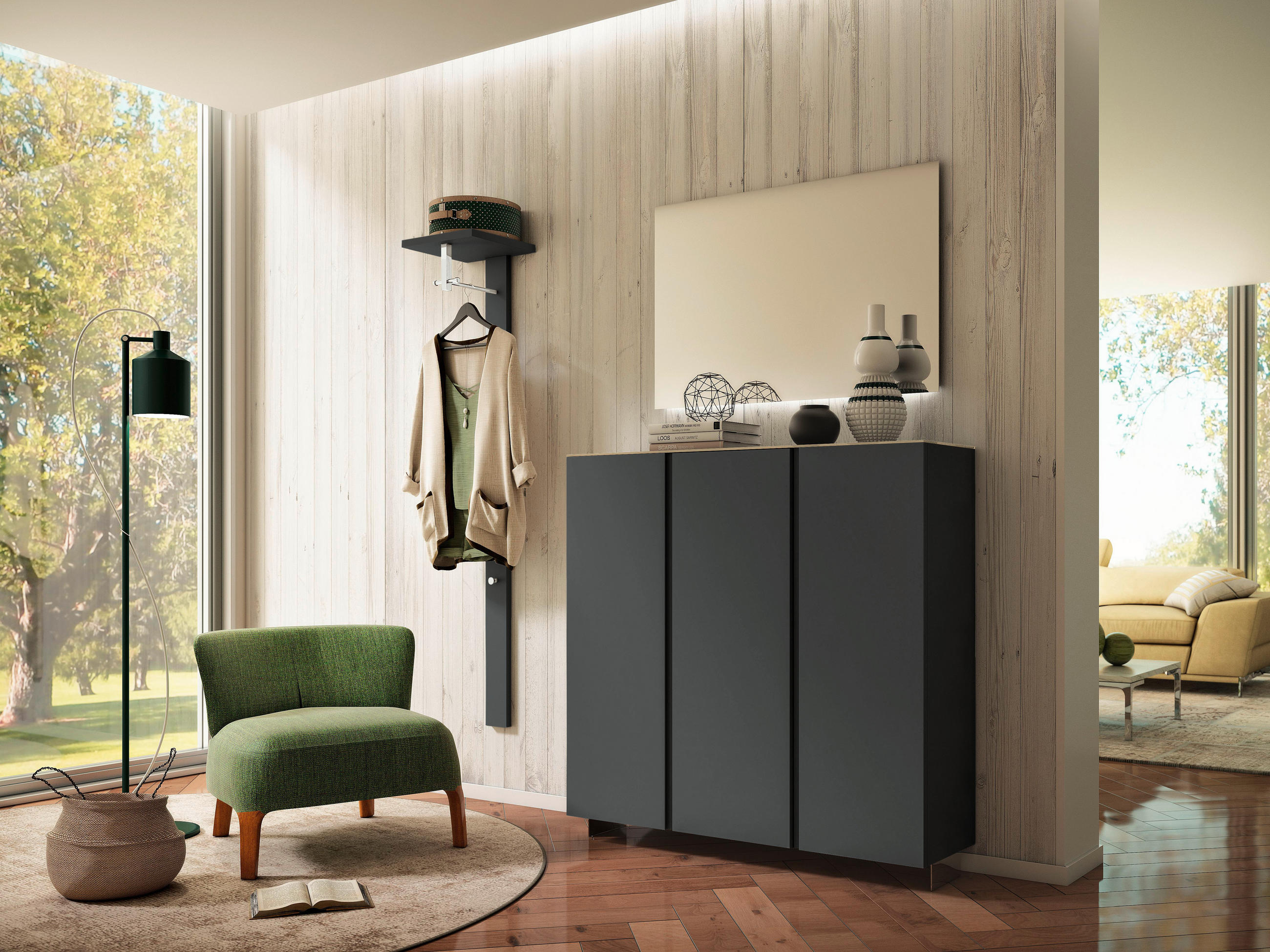 HÄNGESCHUHSCHRANK Anthrazit, Eichefarben  - Eichefarben/Anthrazit, Design, Holzwerkstoff (121/111/33cm) - Moderano