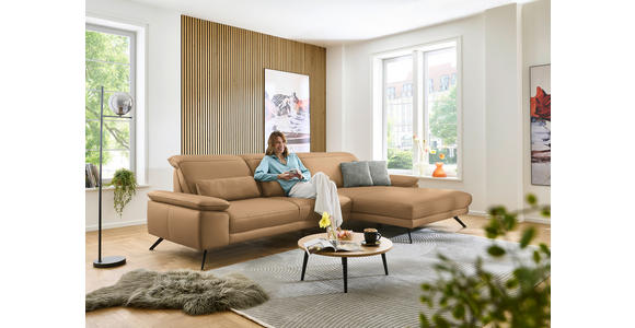 ECKSOFA in Echtleder Honig  - Schwarz/Honig, Design, Leder/Metall (332/193cm) - Dieter Knoll