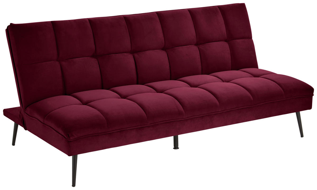SCHLAFSOFA in Samt Bordeaux  - Bordeaux/Schwarz, Modern, Textil/Metall (178/84/98cm) - MID.YOU