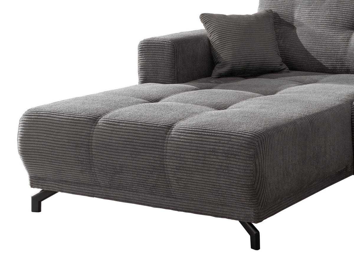ECKSOFA Grau Cord  - Schwarz/Grau, MODERN, Holz/Textil (177/246cm) - MID.YOU