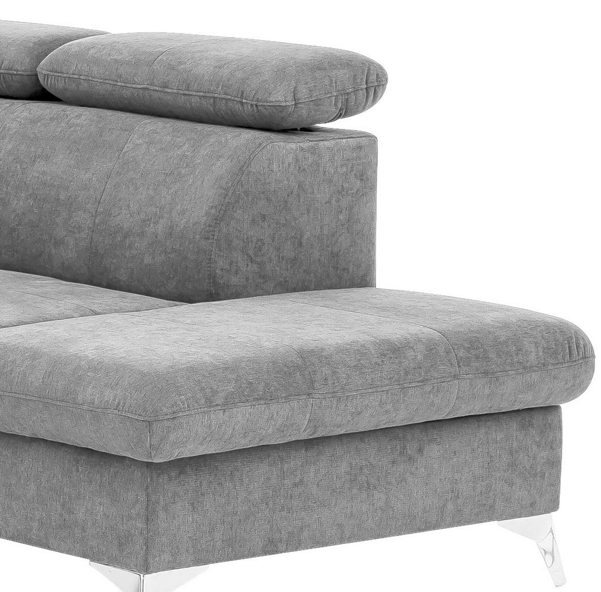ECKSOFA in Mikrofaser Hellgrau  - Chromfarben/Hellgrau, Konventionell, Textil/Metall (256/209cm) - Livetastic