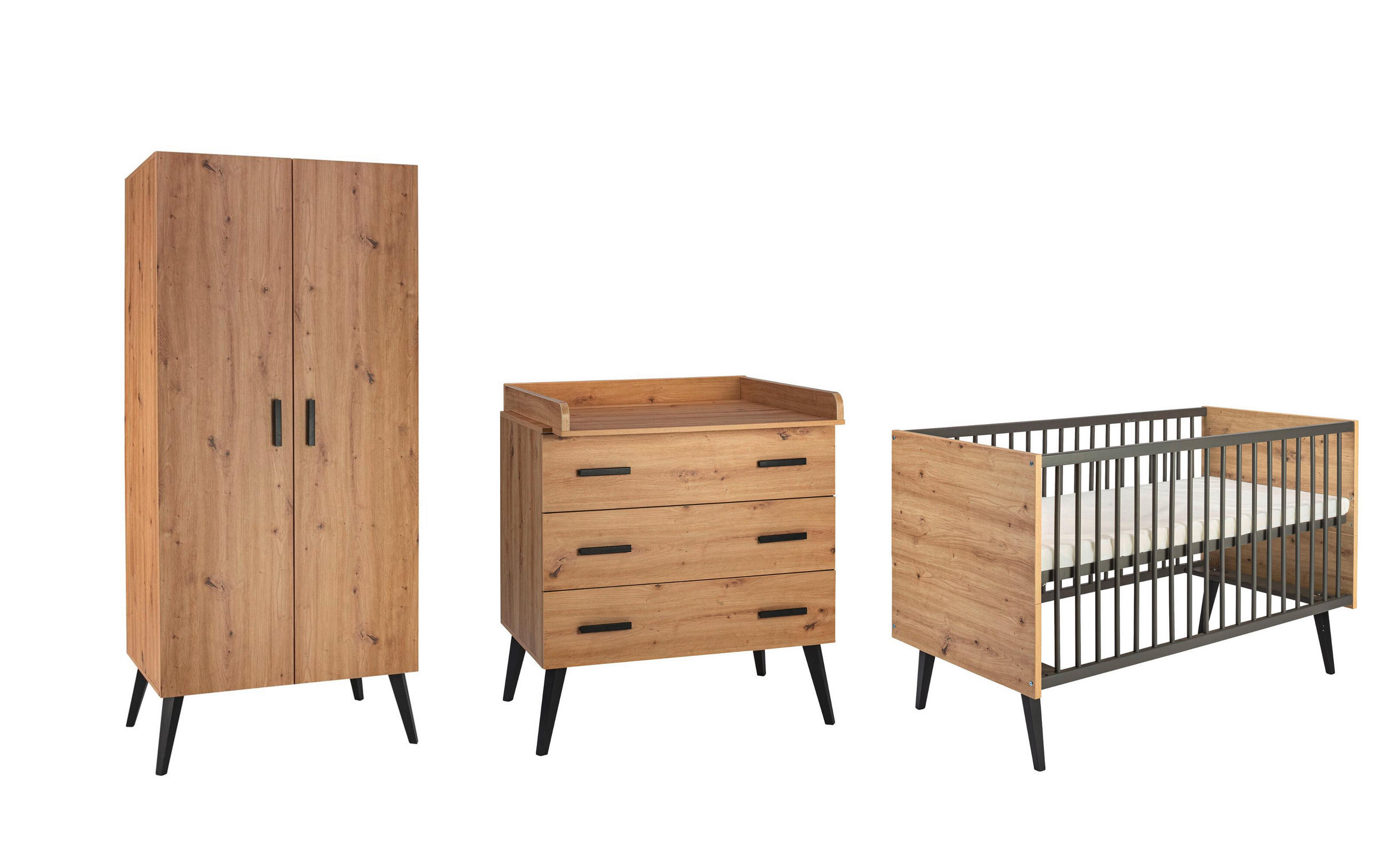 BABYZIMMER  - Anthrazit/Eiche Artisan, Basics, Holz/Holzwerkstoff - Schardt