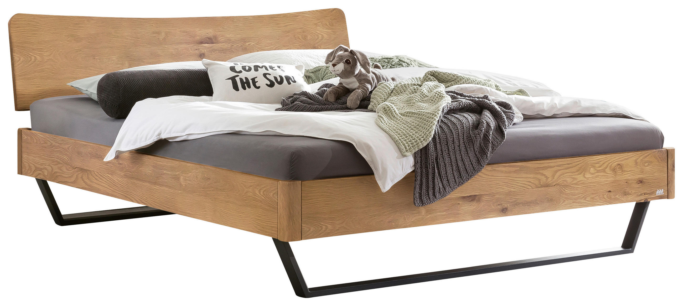 BETT 160/200 cm  in Anthrazit, Wildeiche  - Wildeiche/Anthrazit, Design, Holz/Metall (160/200cm) - Hasena