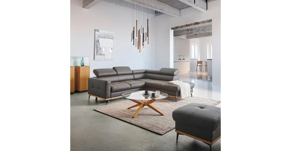 ECKSOFA Dunkelbraun Echtleder - Dunkelbraun/Schwarz, Design, Leder/Holz (252/220cm) - Novel