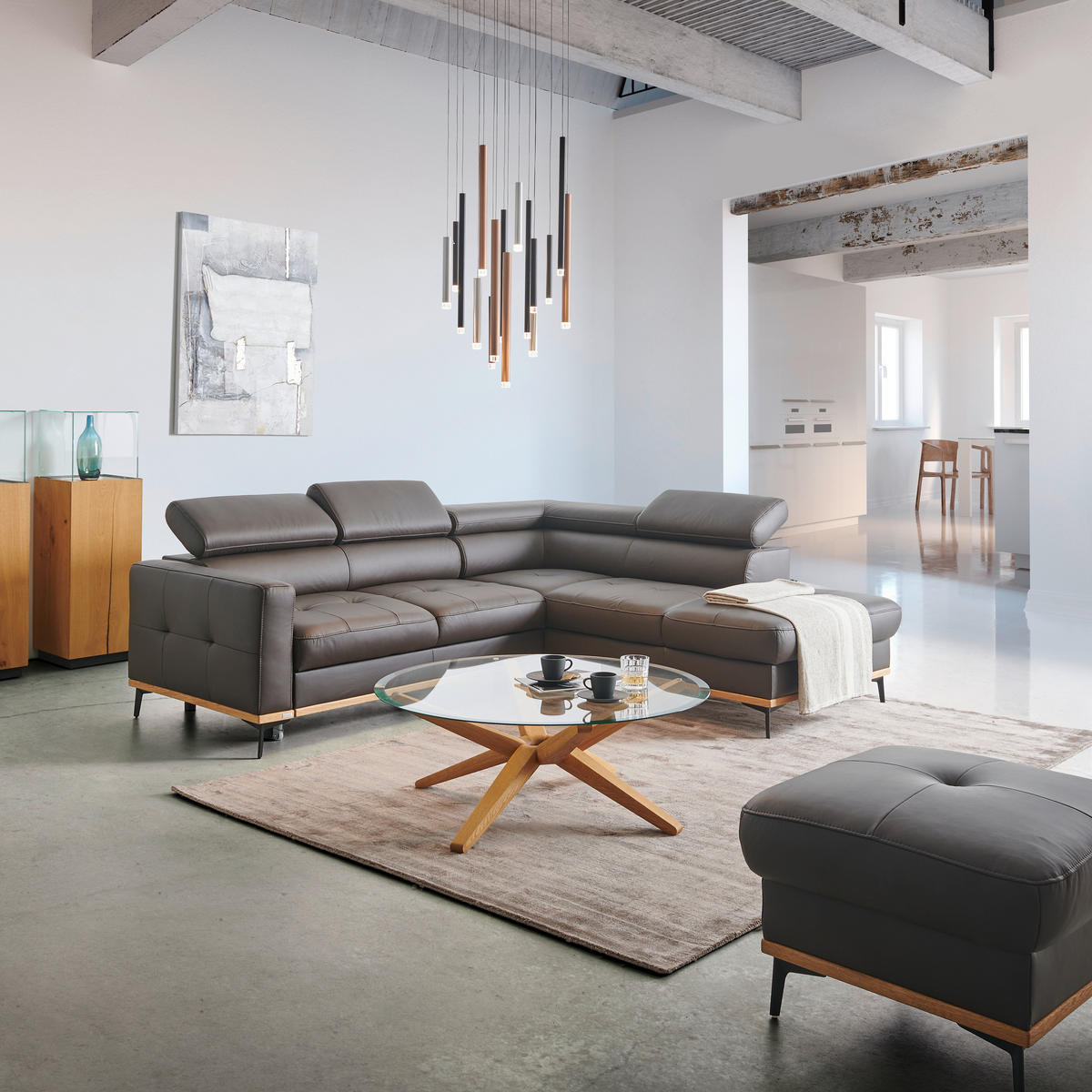 ECKSOFA Dunkelbraun Echtleder  - Dunkelbraun/Schwarz, Design, Leder/Holz (252/220cm) - Novel