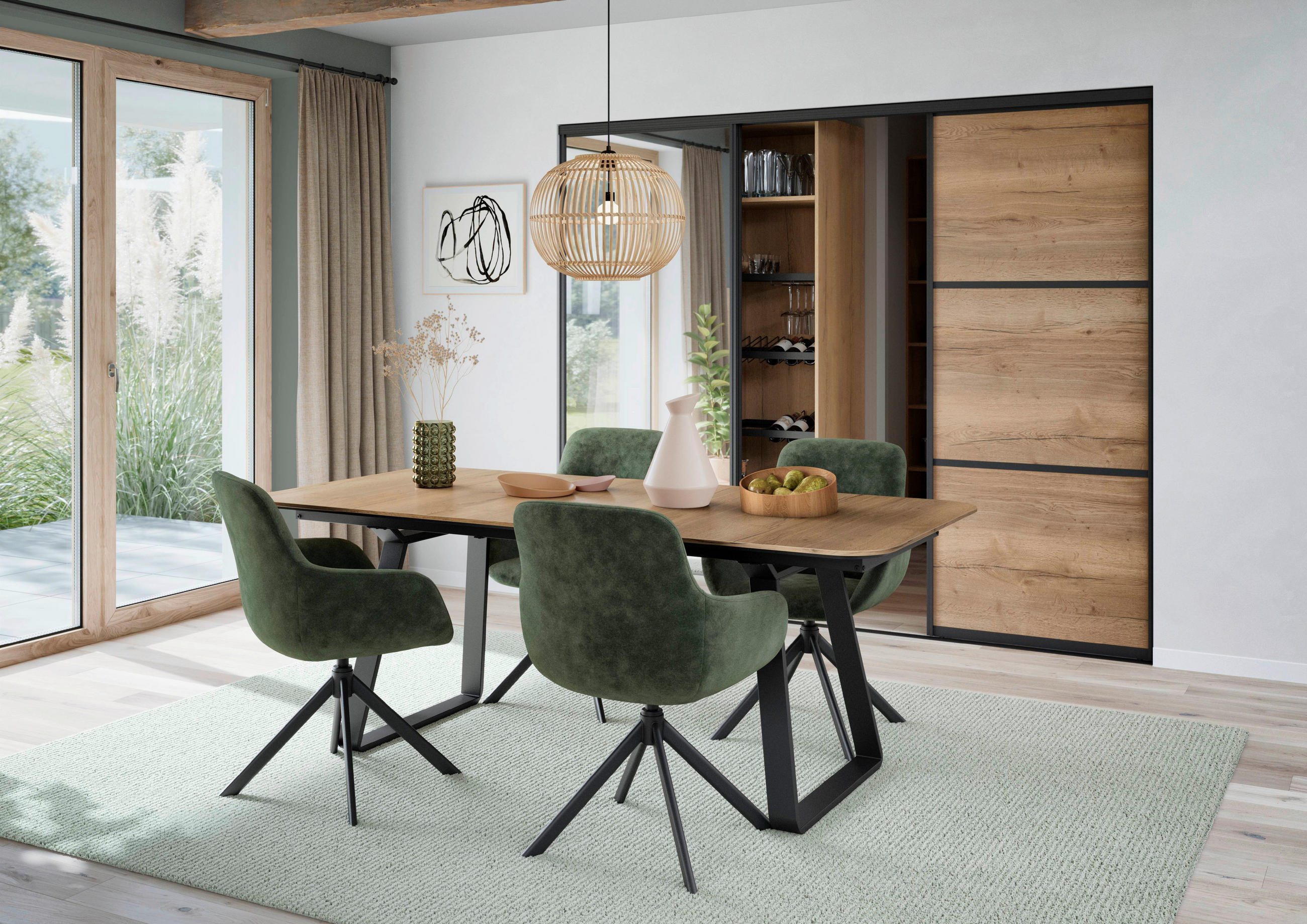ESSTISCH Schwarz, Eichefarben oval  ausziehbar, in verschiedenen Größen erhältlich  - Eichefarben/Schwarz, Basics, Holz/Metall (160-210/95/75cm) - Celina Home