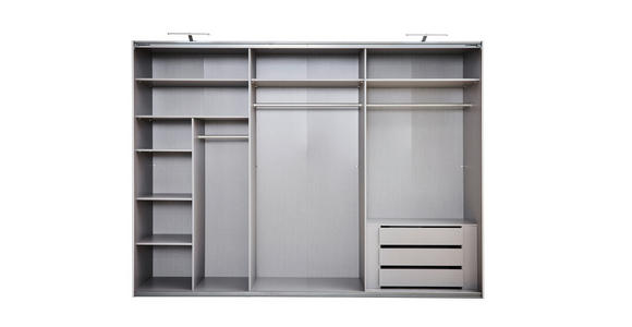 SCHWEBETÜRENSCHRANK 300/216/65 cm 3-türig Weiß, Weiß Hochglanz  - Weiß Hochglanz/Weiß, MODERN, Holzwerkstoff/Metall (300/216/65cm) - Hom`in