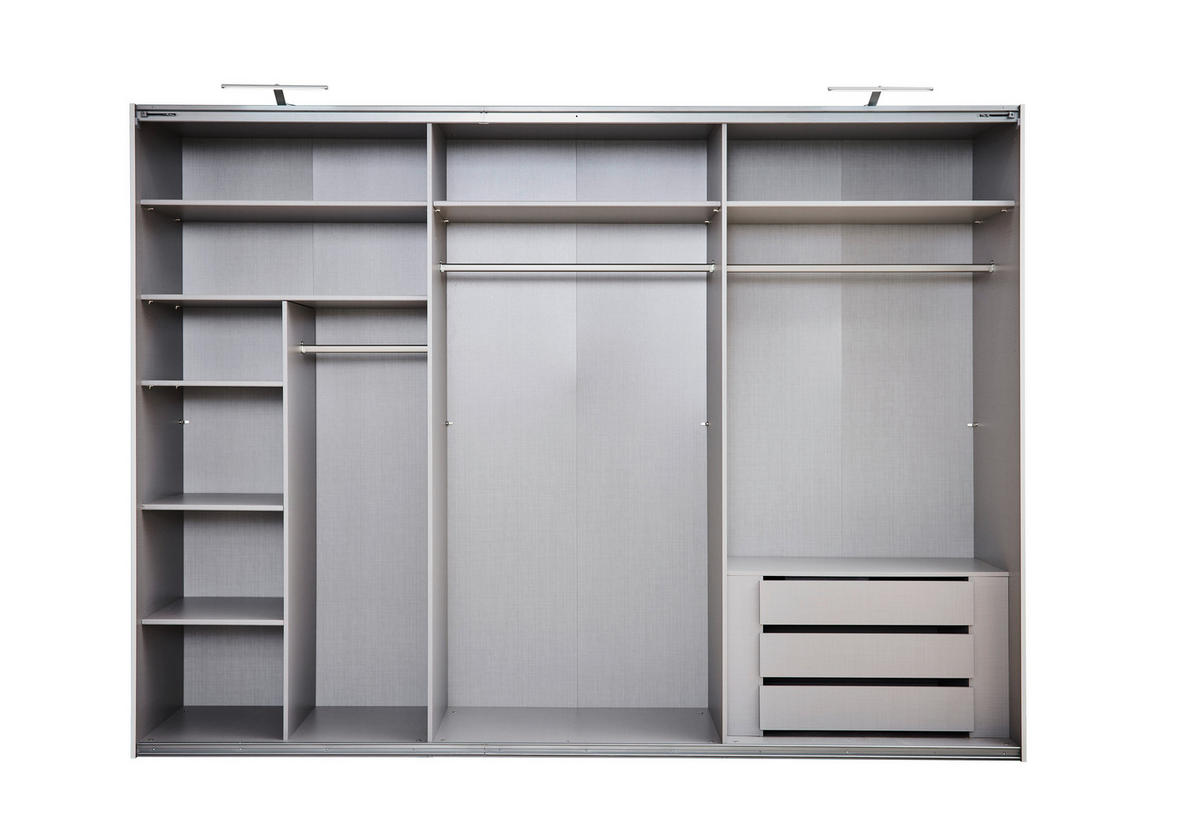 SCHWEBETÜRENSCHRANK 300/216/65 cm 3-türig Weiß, Weiß Hochglanz  - Weiß Hochglanz/Weiß, MODERN, Holzwerkstoff/Metall (300/216/65cm) - Hom`in