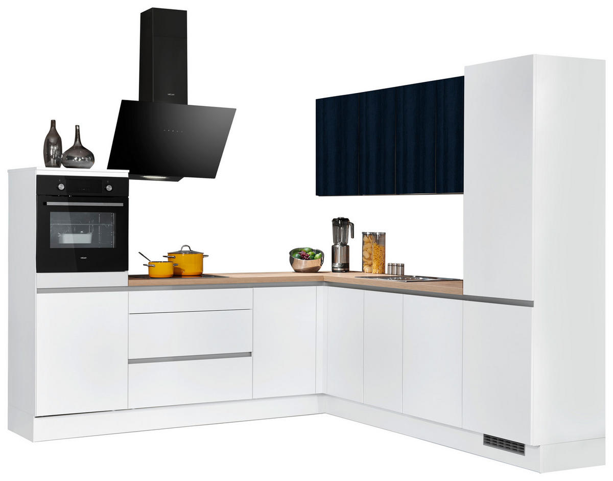 ECKKÜCHE 275/265 cm  in Weiß, Eichefarben  - Edelstahlfarben/Eichefarben, Basics, Holzwerkstoff/Metall (275/265cm) - Venda