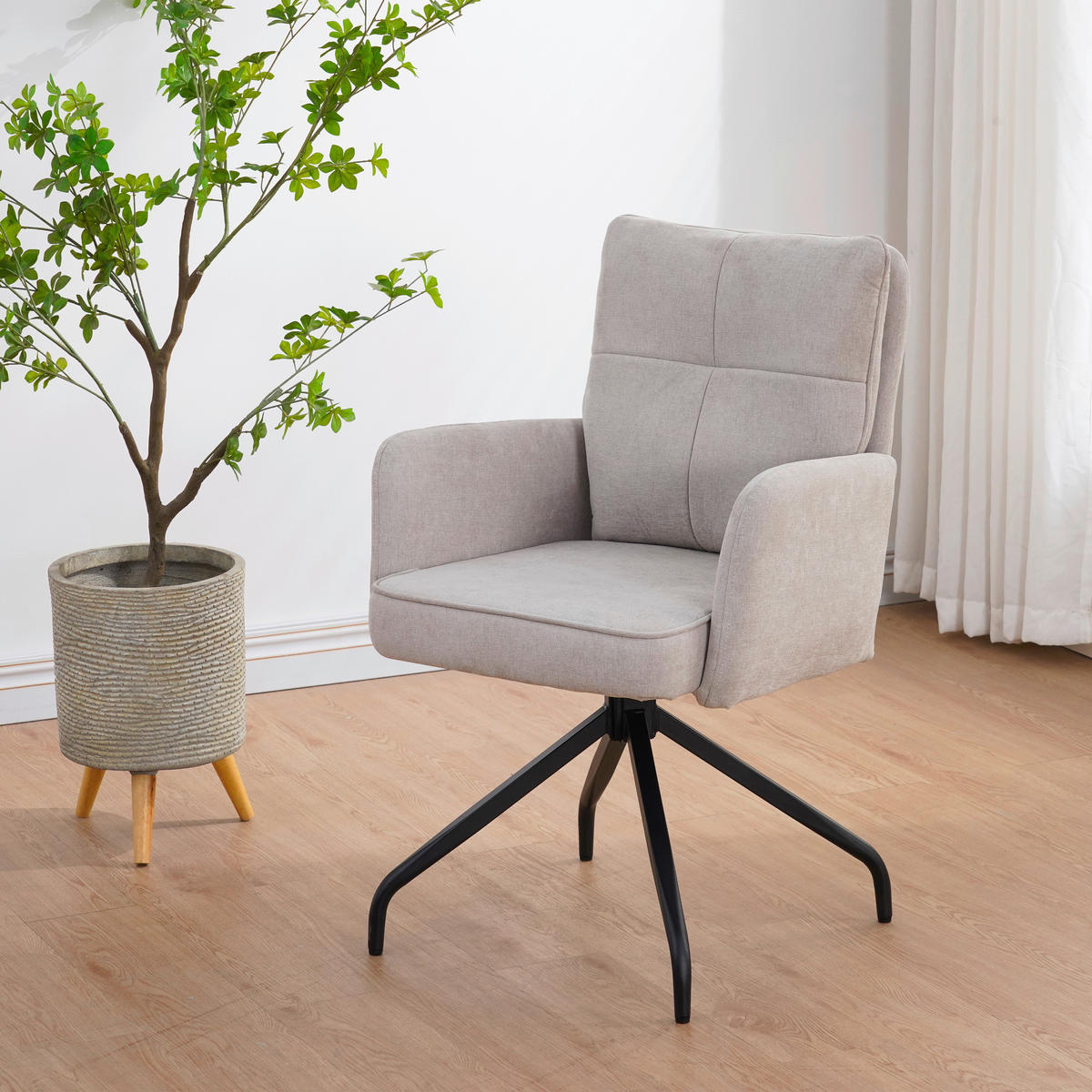 ARMLEHNSTUHL  Sitzfläche 180° drehbar Mikrofaser  - Beige/Schwarz, Design, Textil/Metall (60/90/68cm) - Carryhome