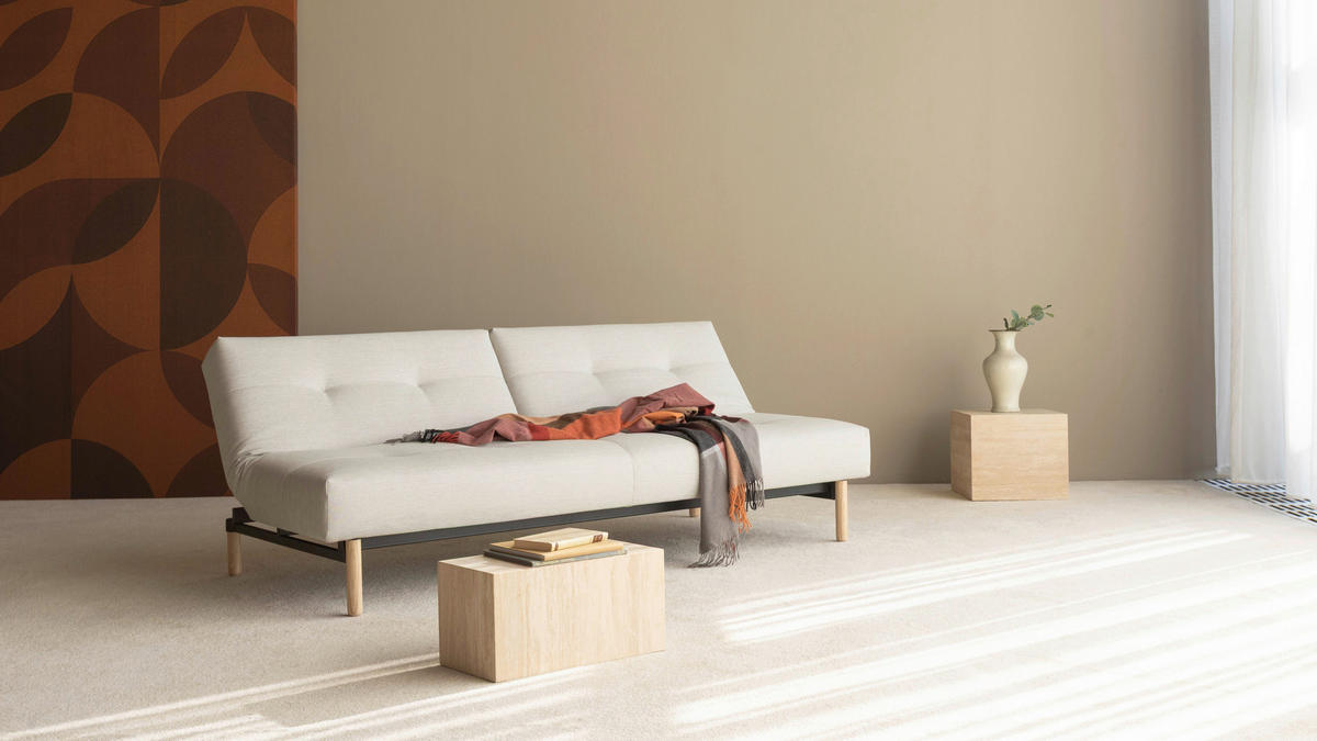 SCHLAFSOFA  in Flachgewebe Naturfarben, Weiß  - Eichefarben/Naturfarben, Design, Holz/Textil (232/77/99cm) - Niels Andersson