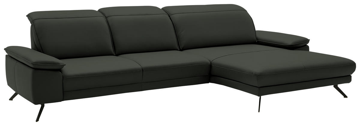 ECKSOFA in Echtleder Dunkelgrün  - Dunkelgrün/Schwarz, Design, Leder/Metall (332/193cm) - Dieter Knoll