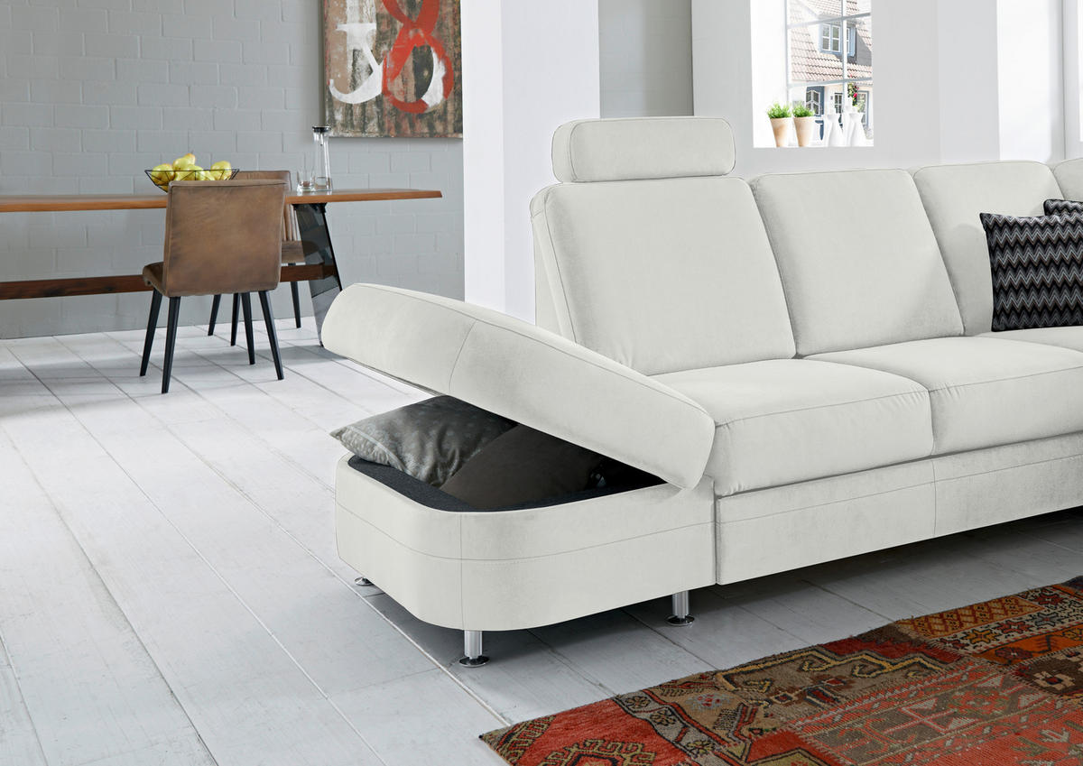 ECKSOFA in Flachgewebe Hellgrau  289/269 cm  - Hellgrau/Alufarben, KONVENTIONELL, Textil/Metall (289/269cm) - Beldomo System