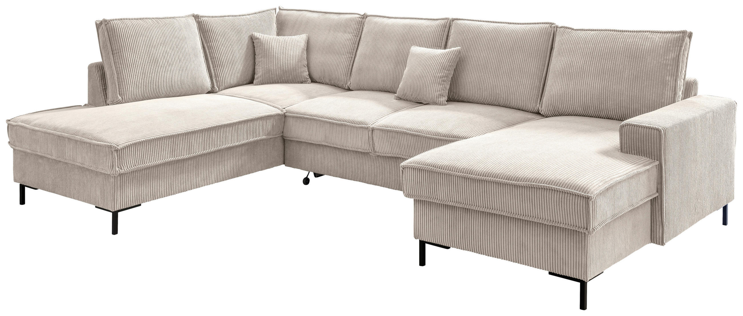 WOHNLANDSCHAFT Beige Cord  - Beige/Schwarz, MODERN, Textil/Metall (198/309/150cm) - MID.YOU