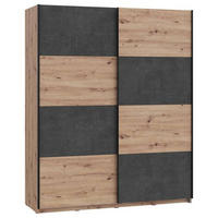 SKRIŇA S POS. DVER. – HOR.VED, tmavosivá, dub artisan, 170/210/61 cm - čierna/dub artisan, Design, kov/kompozitné drevo (170/210/61cm) - Carryhome